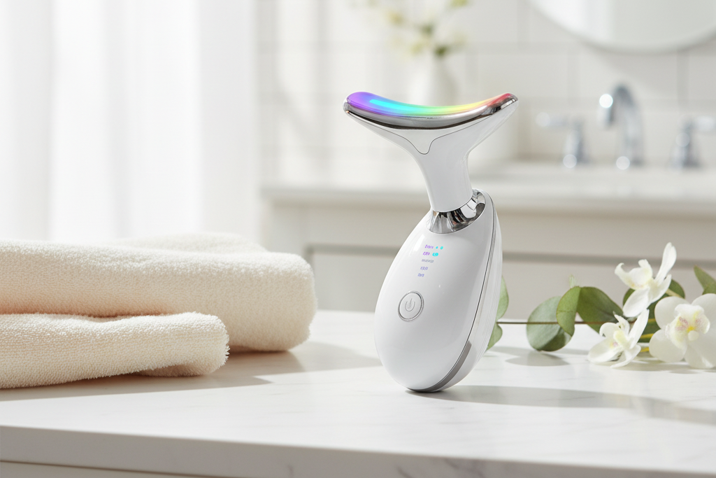 7-in-1 Face & Neck Massager in elegant spa setting